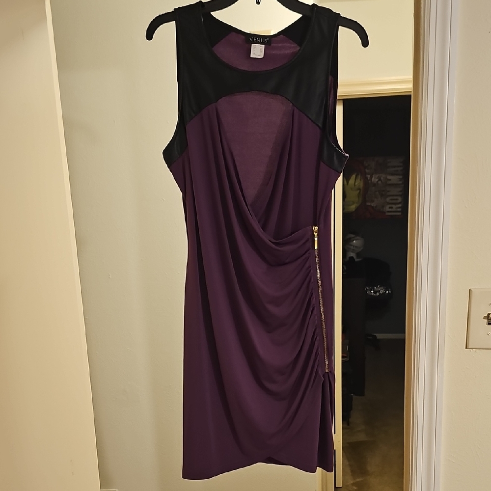 Venus Purple Sheath Mini Dress Sleeveless Crew Neck